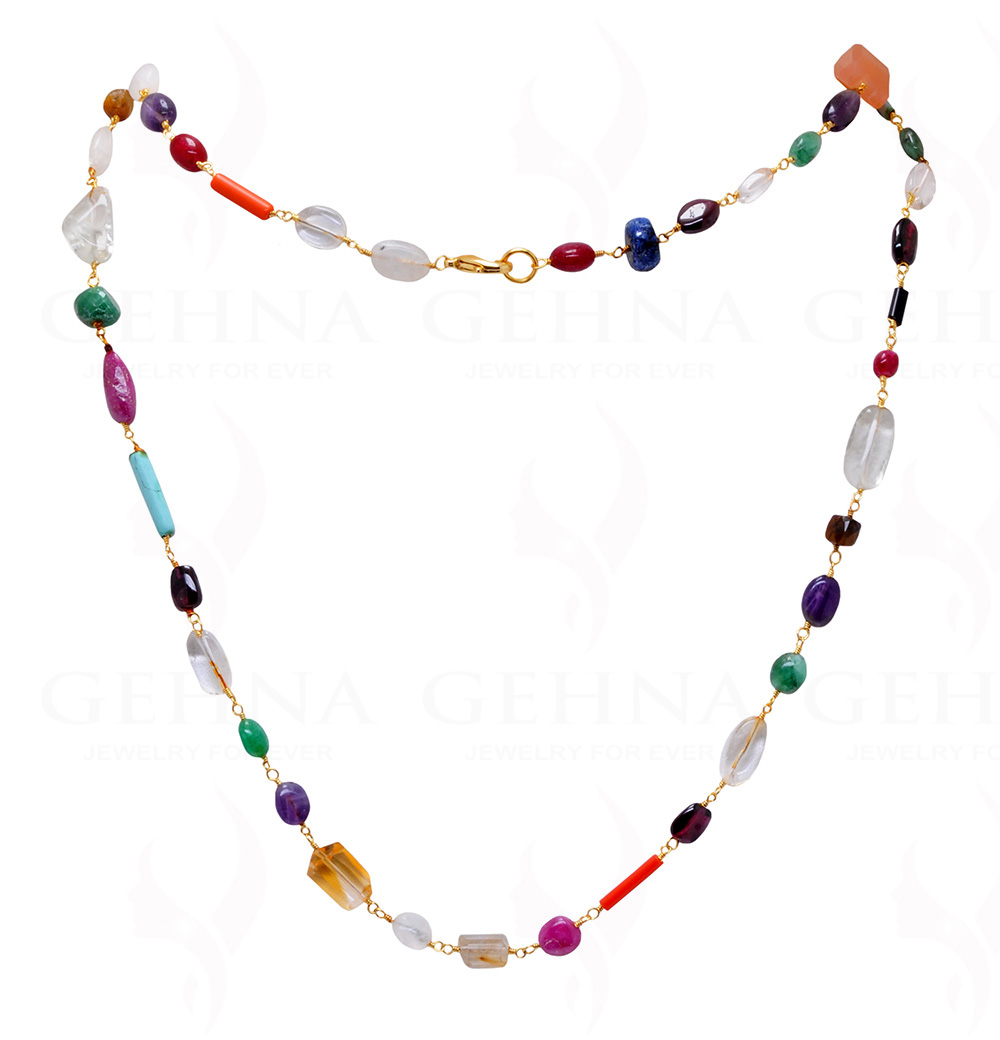 Multi Color Gemstone Oval Shape Knotted In.925 Sterling Silver Chain CS-1117