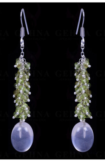 Rose Quartz & Peridot Gemstone Earrings Made In .925 Sterling Silver ES-1117