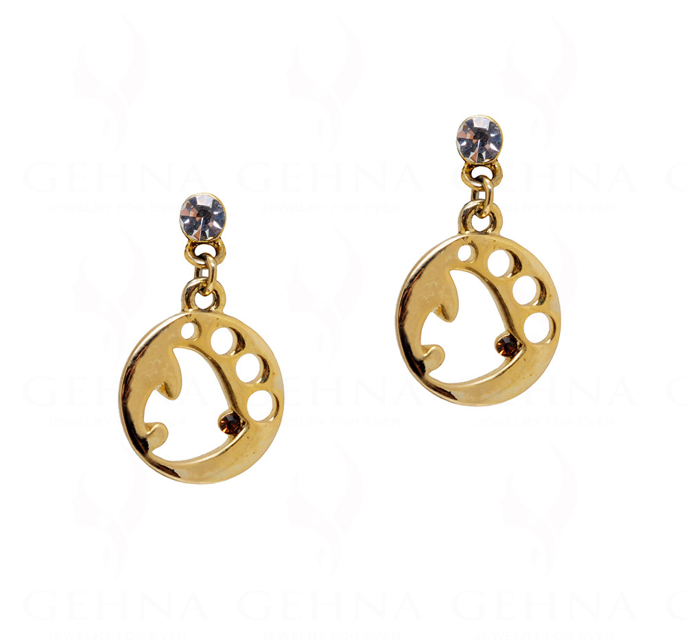 Simulated Diamond Studded Gold Plated Fish Shaped Earrings FE-1117