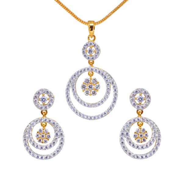 Sparkling Topaz Studded Round Shaped Pendant & Earring Set FP-1117