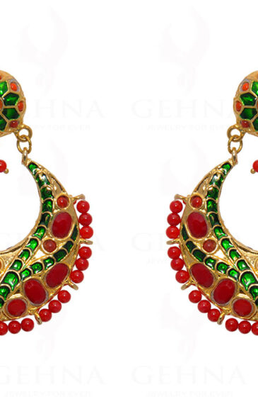 Jasper Gemstone Bead Chand Bali Gold Plated Earrings LE01-1117