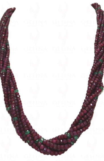 5 Rows Of Ruby & Emerald Gemstone Faceted Bead Twisted Necklace NP-1117
