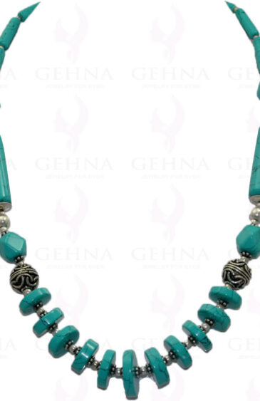 Turquoise Gemstone Fancy Shaped Solid Bead Necklace NS-1117