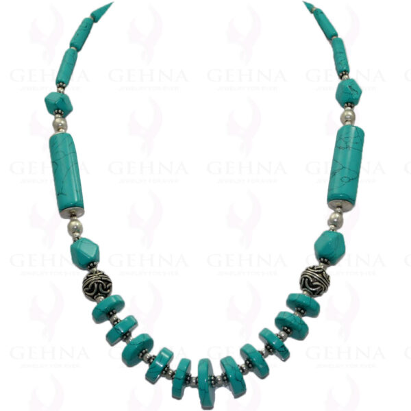 Turquoise Gemstone Fancy Shaped Solid Bead Necklace NS-1117