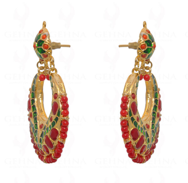 Jasper Gemstone Bead Chand Bali Gold Plated Earrings LE01-1117