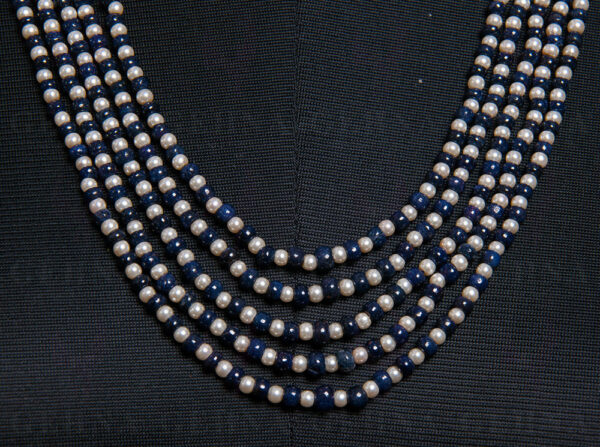 5 Rows Of Pearl & Blue Sapphire Gemstone Bead Necklace NM-1117