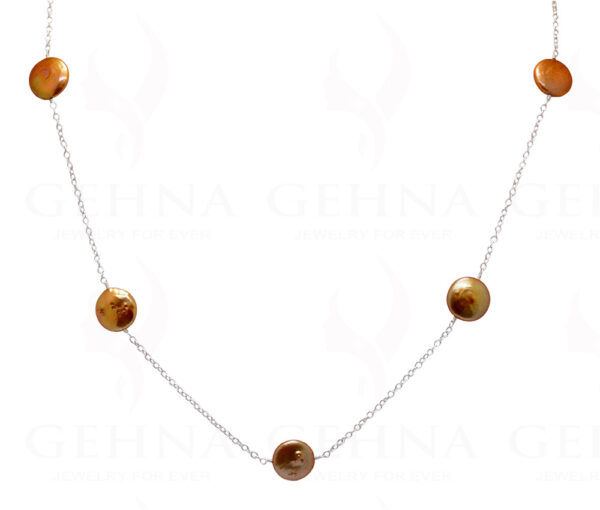 Golden Color Pearl Coin Shape Knotted Chain In .925 Sterling Silver Cm1118