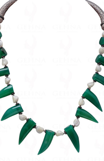 Green Jade Gemstone Elephant Teeth Shaped Bead Necklace NS-1118