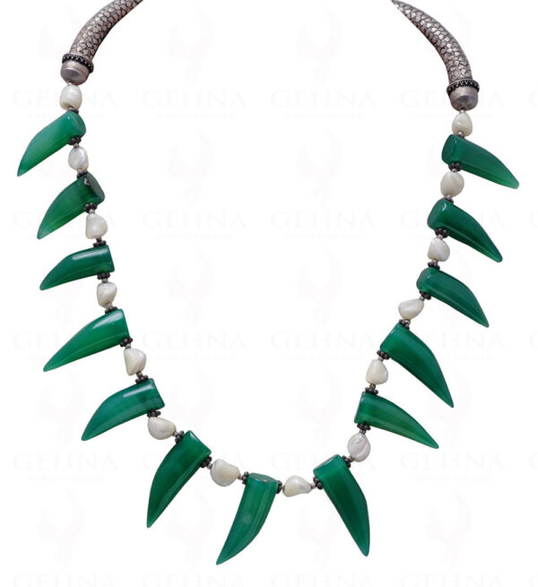 Green Jade Gemstone Elephant Teeth Shaped Bead Necklace NS-1118