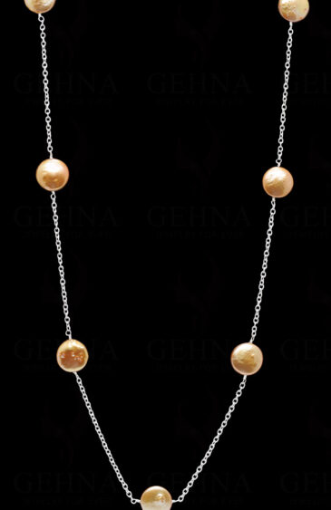 Golden Color Pearl Coin Shape Knotted Chain In .925 Sterling Silver Cm1118