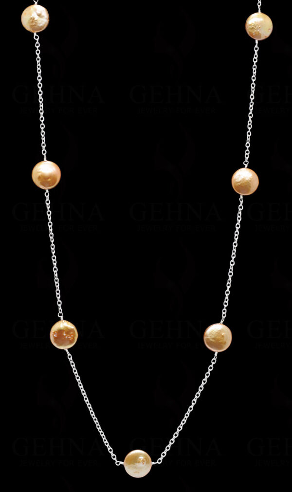 Golden Color Pearl Coin Shape Knotted Chain In .925 Sterling Silver Cm1118