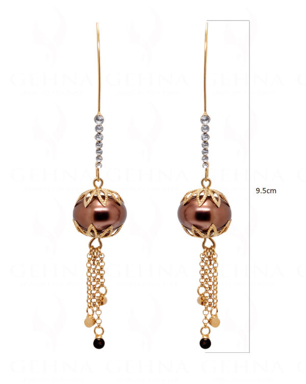 Simulated Diamond & Smoky Studded Ball Shape Tassel Earrings FE-1118