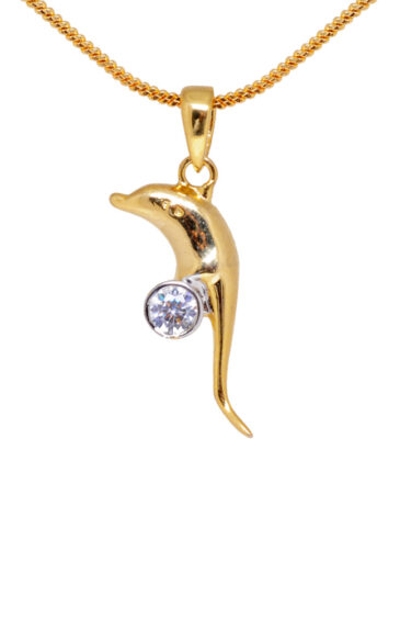 Classic Topaz Studded Gold Plated Fish Design Pendant & Earring Set FP-1118