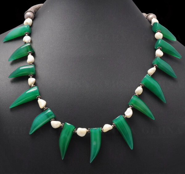 Green Jade Gemstone Elephant Teeth Shaped Bead Necklace NS-1118