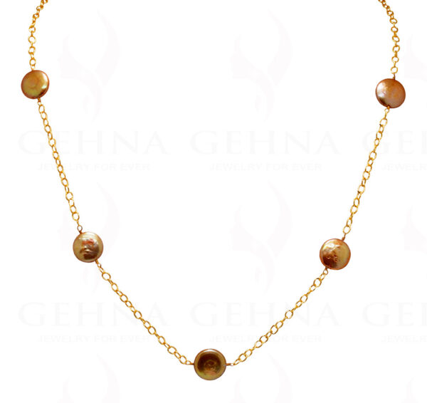 Golden Color Pearl Coin Shape Knotted Chain In .925 Sterling Silver Cm1119