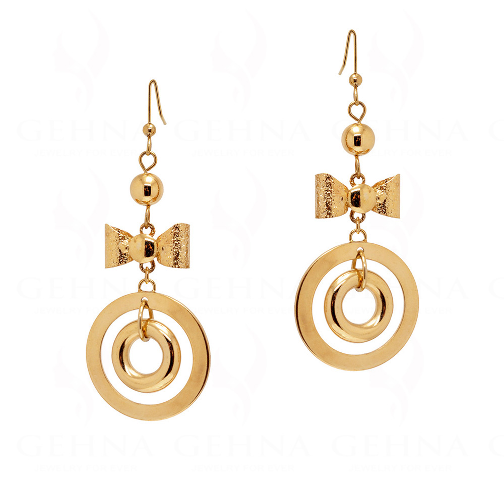 Yellow Gold Plated Bow & Round Shaped Elegant Pair Of Earrings FE-1119