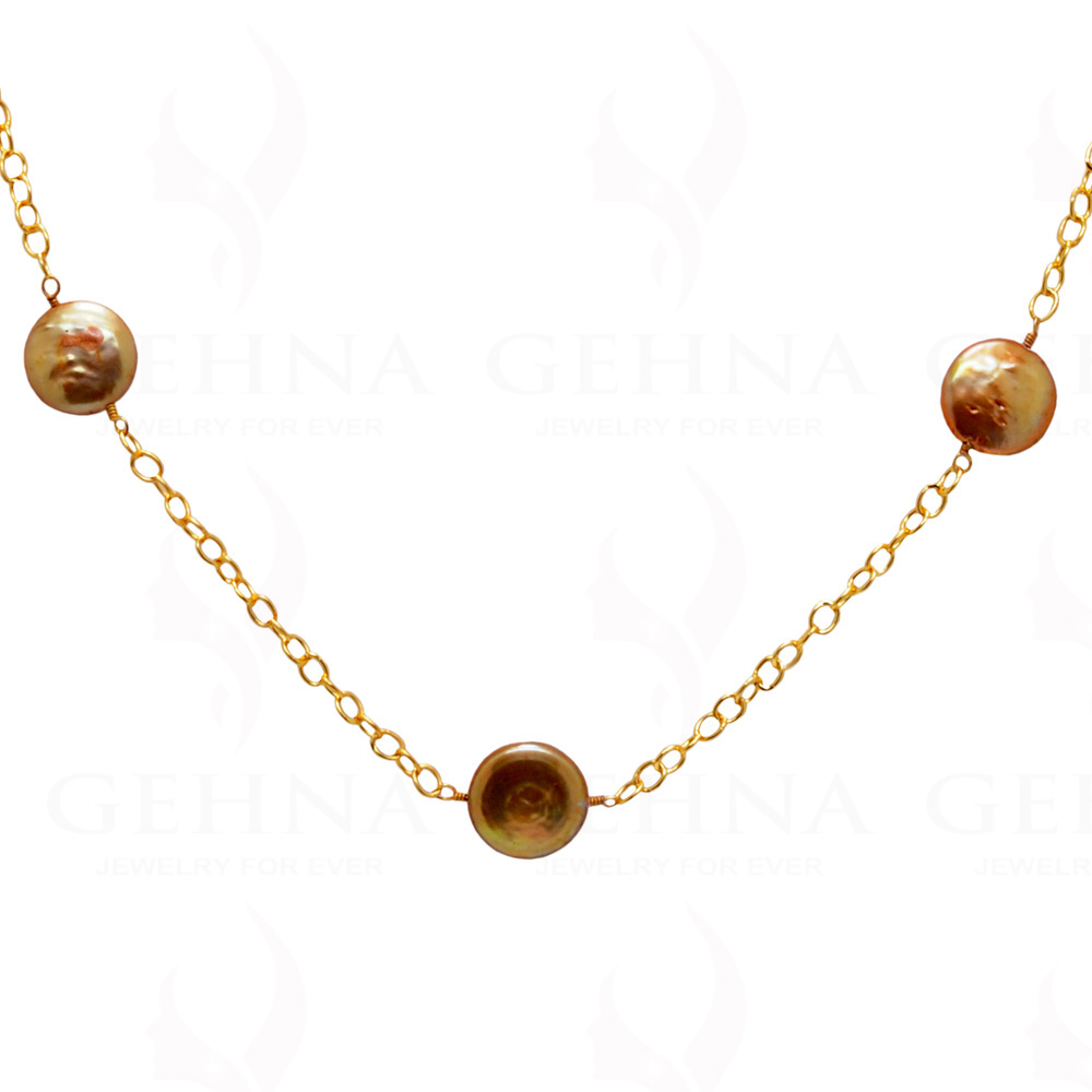 Golden Color Pearl Coin Shape Knotted Chain In .925 Sterling Silver Cm1119