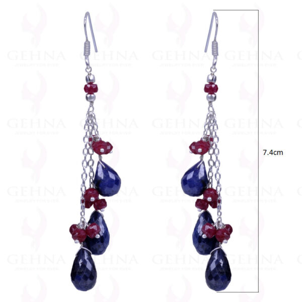 Blue Sapphire Drops & Ruby Gemstone Earrings Made In .925 Sterling Silver ES-1119