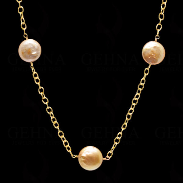 Golden Color Pearl Coin Shape Knotted Chain In .925 Sterling Silver Cm1119