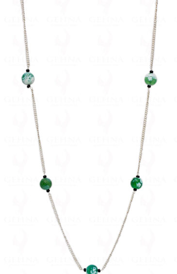 Green Moss Agate & Black Spinel Gemstone  Bead Chain In 925 Silver CS-1120
