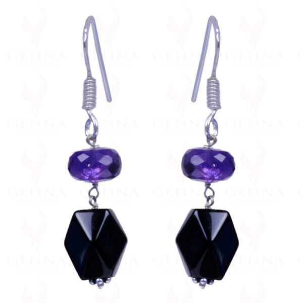 Black Spinel & Amethyst Gemstone Earrings Made In .925 Sterling Silver ES-1120