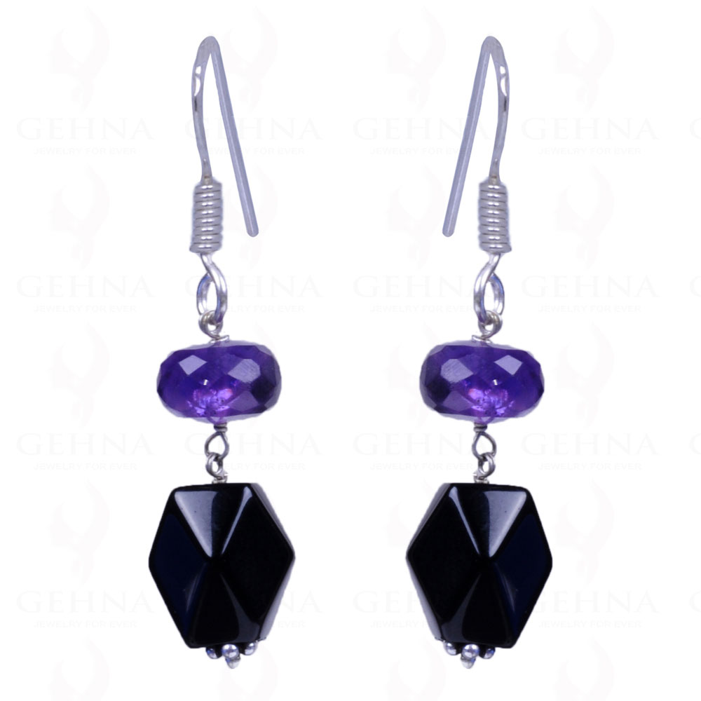 Black Spinel & Amethyst Gemstone Earrings Made In .925 Sterling Silver ES-1120