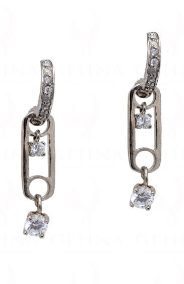 Simulated Diamond Studded Silver Plated Earrings FE-1120