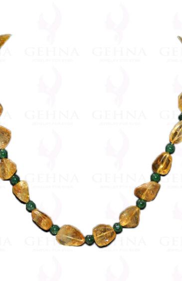 Citrine & Green Onyx Gemstone Tumble Round Bead Necklace NS-1120