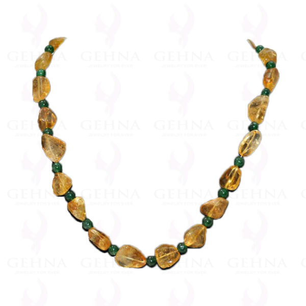 Citrine & Green Onyx Gemstone Tumble Round Bead Necklace NS-1120