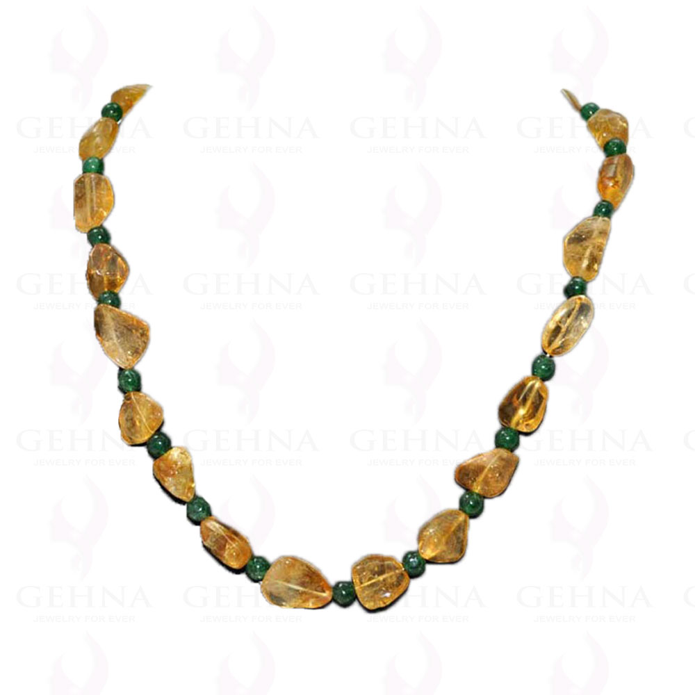 Citrine & Green Onyx Gemstone Tumble Round Bead Necklace NS-1120