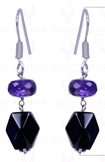 Black Spinel & Amethyst Gemstone Earrings Made In .925 Sterling Silver ES-1120