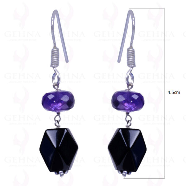 Black Spinel & Amethyst Gemstone Earrings Made In .925 Sterling Silver ES-1120