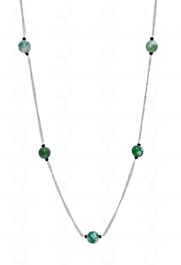 Green Moss Agate & Black Spinel Gemstone  Bead Chain In 925 Silver CS-1120