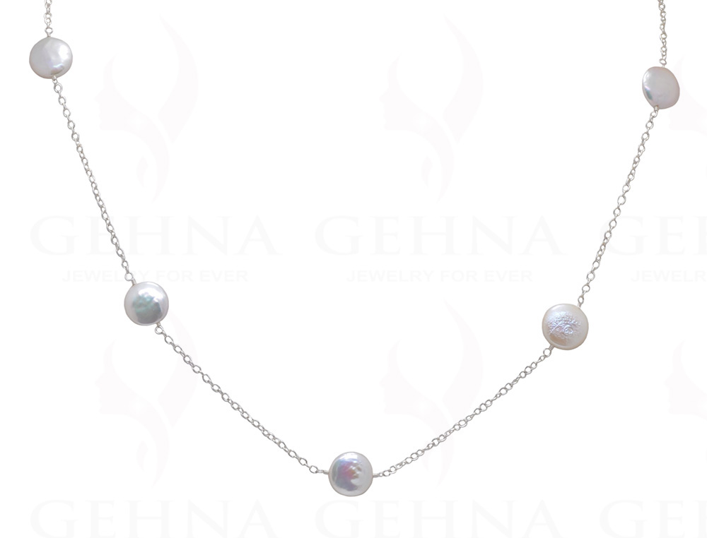 Mother Of Pearl Coin Shape Knotted Chain In .925 Sterling Silver Cm1121