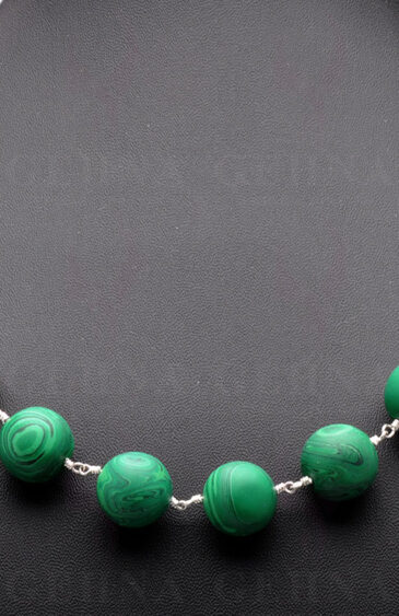 Malachite Gemstone Round Ball Shape Chain Knotted In .925 Sterling Silver CS-1121