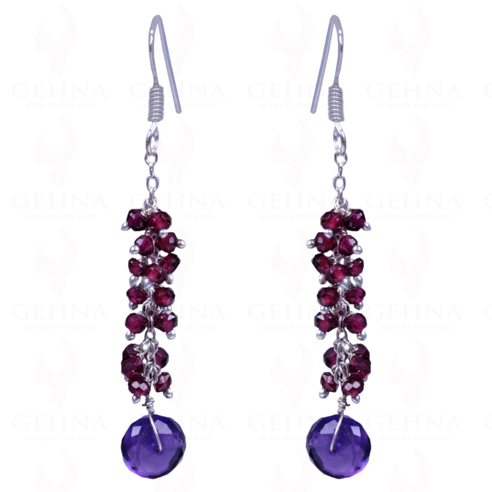 Garnet & Amethyst Gemstone Earrings Made In .925 Sterling Silver ES-1121