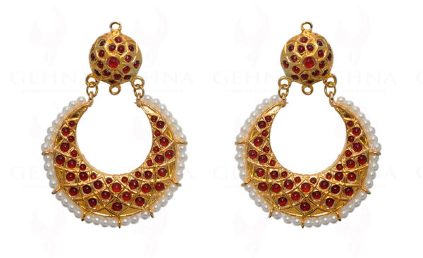 Pearl & Coral Gemstone Chand Bali Earring LE01-1121