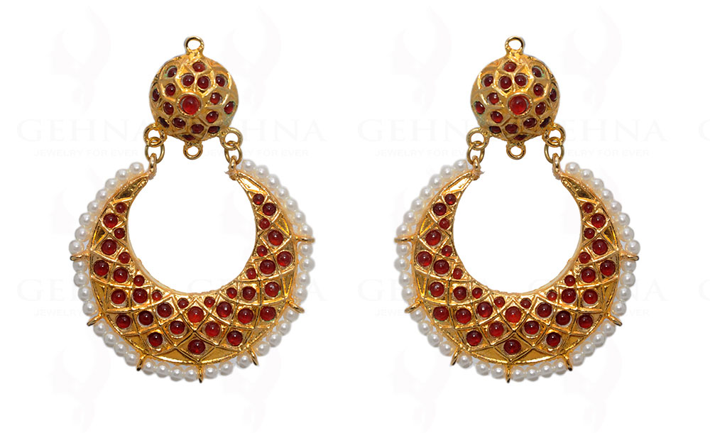 Pearl & Coral Gemstone Chand Bali Earring LE01-1121