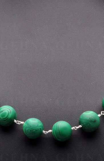 Malachite Gemstone Round Ball Shape Chain Knotted In .925 Sterling Silver CS-1121