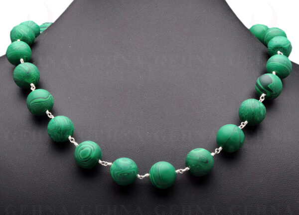 Malachite Gemstone Round Ball Shape Chain Knotted In .925 Sterling Silver CS-1121