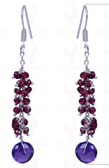 Garnet & Amethyst Gemstone Earrings Made In .925 Sterling Silver ES-1121