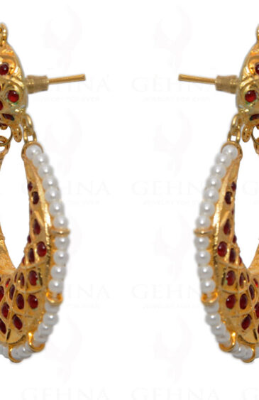 Pearl & Coral Gemstone Chand Bali Earring LE01-1121