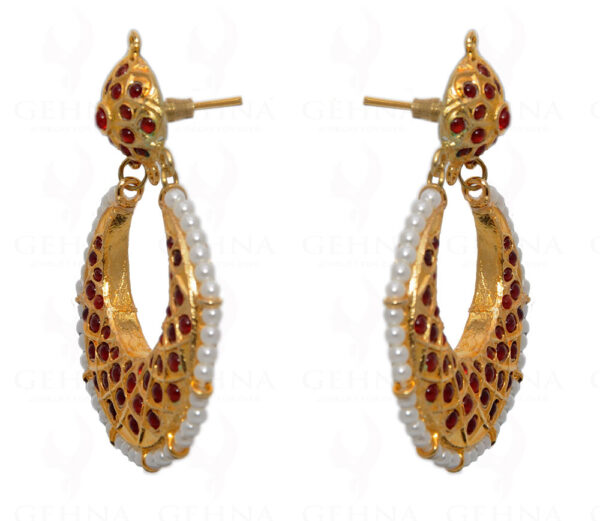 Pearl & Coral Gemstone Chand Bali Earring LE01-1121