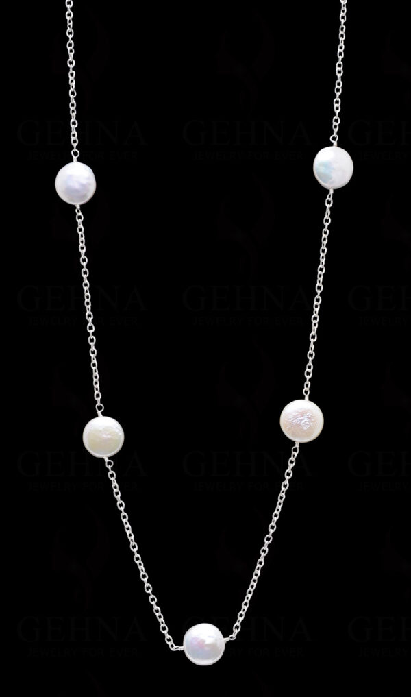 Mother Of Pearl Coin Shape Knotted Chain In .925 Sterling Silver Cm1121