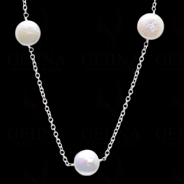 Mother Of Pearl Coin Shape Knotted Chain In .925 Sterling Silver Cm1121