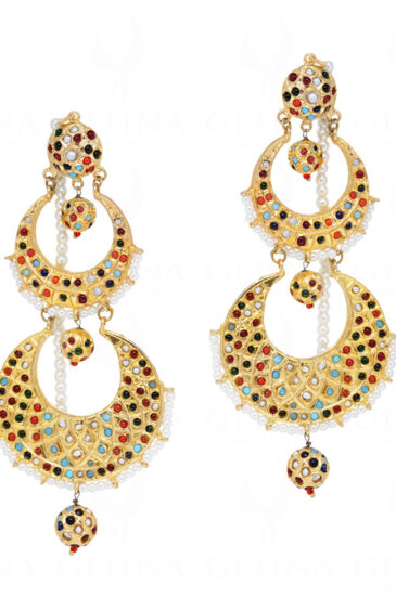 Multi Color Precious Gemstone Chand Bali Earring LE01-1122