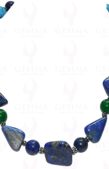Turquoise, Onyx & Lapis Lazuli Gemstone Bead Necklace With Silver Element NS-1122