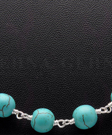 Turquoise Gemstone Round Ball Shape Chain Knotted In .925 Sterling Silver CS-1122