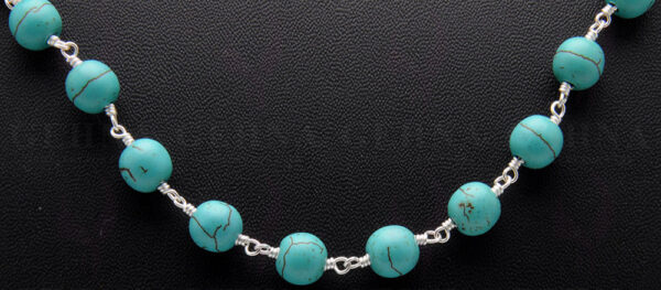 Turquoise Gemstone Round Ball Shape Chain Knotted In .925 Sterling Silver CS-1122