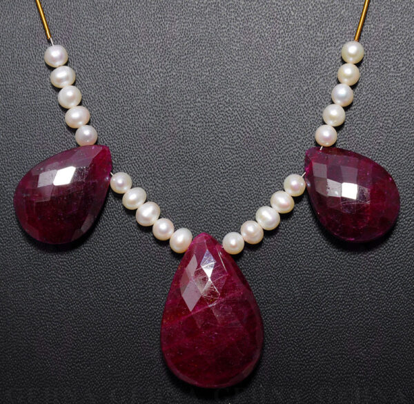 Almond Shape Ruby & Pearl Beaded Necklace NM-1122